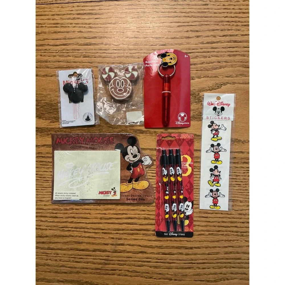 Disney Mickey Mouse Stationery Set Pens Stickers Sticky Notes Keychain Key Cover